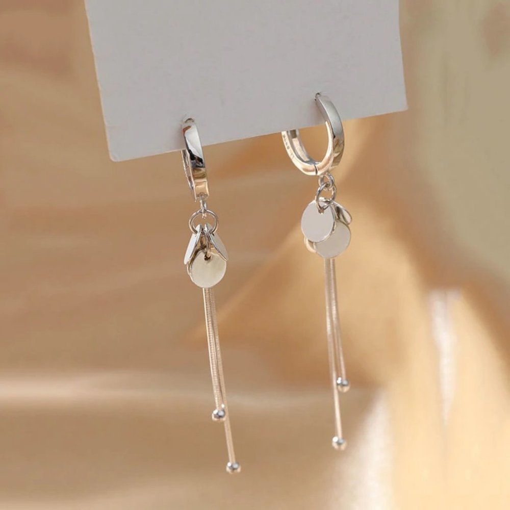 *NEW 925 Sterling Silver Coin Tassel Hoop Earrings - Picture 7 of 9